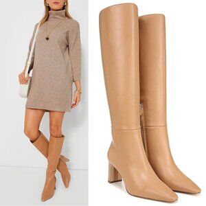 Sam Edelman Sylvia Knee High Tall Dress Boots Size 7.5 Luxe Tan Leather NEW